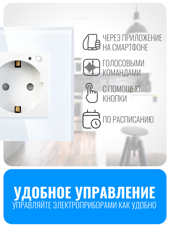Умная Wi-Fi розетка с заземлением Smart Aura серия Classic с рамкой из стекла