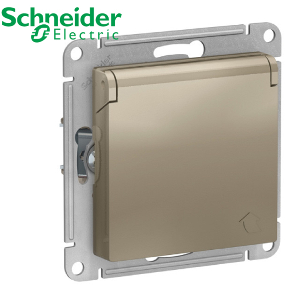 Розетка с/з со шторками с крышкой (шампань) AtlasDesign Schneider ATN000546