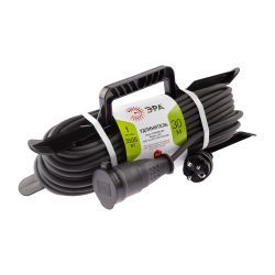 Удлинитель силовой ЭРА UFx-1e-3x2,5-30m-IP44(KG) на рамке с заземлением 1 розетка 30 м КГ 3х2,5мм2 | Силовые удлинители