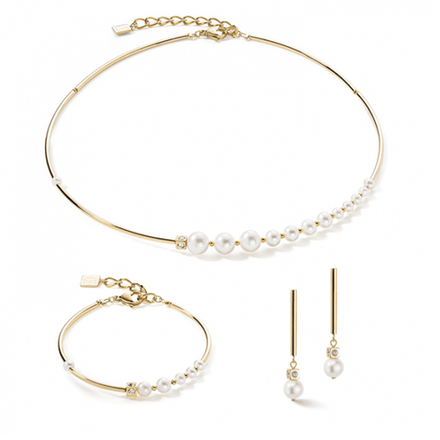Комплект Coeur de Lion Asymmetry White-Gold колье+серьги+браслет 1102/50-1416
