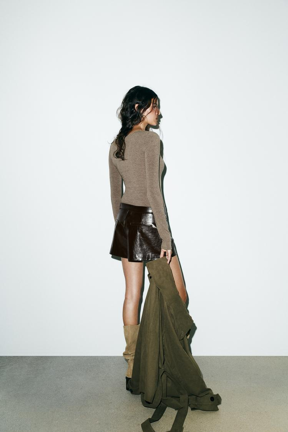 ZARA МЯГКОЕ БОДИ С ДЛИННЫМИ РУКАВАМИ, СЕРО-КОРИЧНЕВЫЙ МЕЛАНЖ