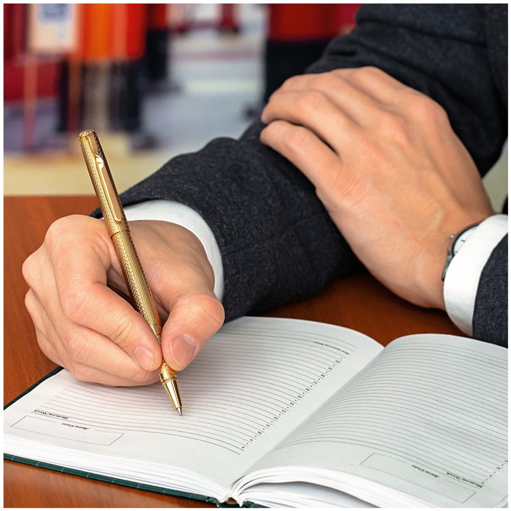 Ручка-роллер Delucci "Celeste" синяя, 0,6мм, цвет корпуса - золото, подарочная упаковка