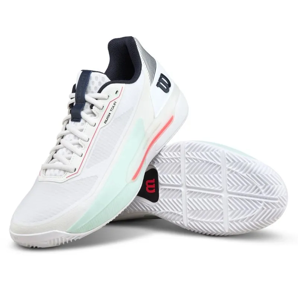 Мужские кроссовки теннисные Wilson Rush Tour 5 Clay - white/bay/fiery core