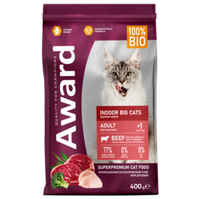 Award Indoor Big cats с говядиной и курицей с добавлением брокколи и юкки Шидигера 400гр.