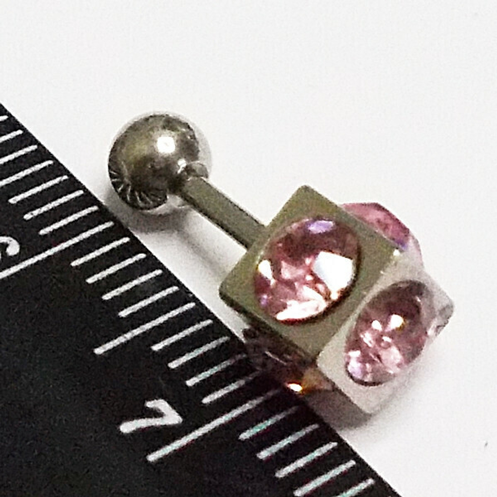 Микроштанга 8 мм для пирсинга ушей "Кубик". Медицинская сталь, цветные кристаллы.