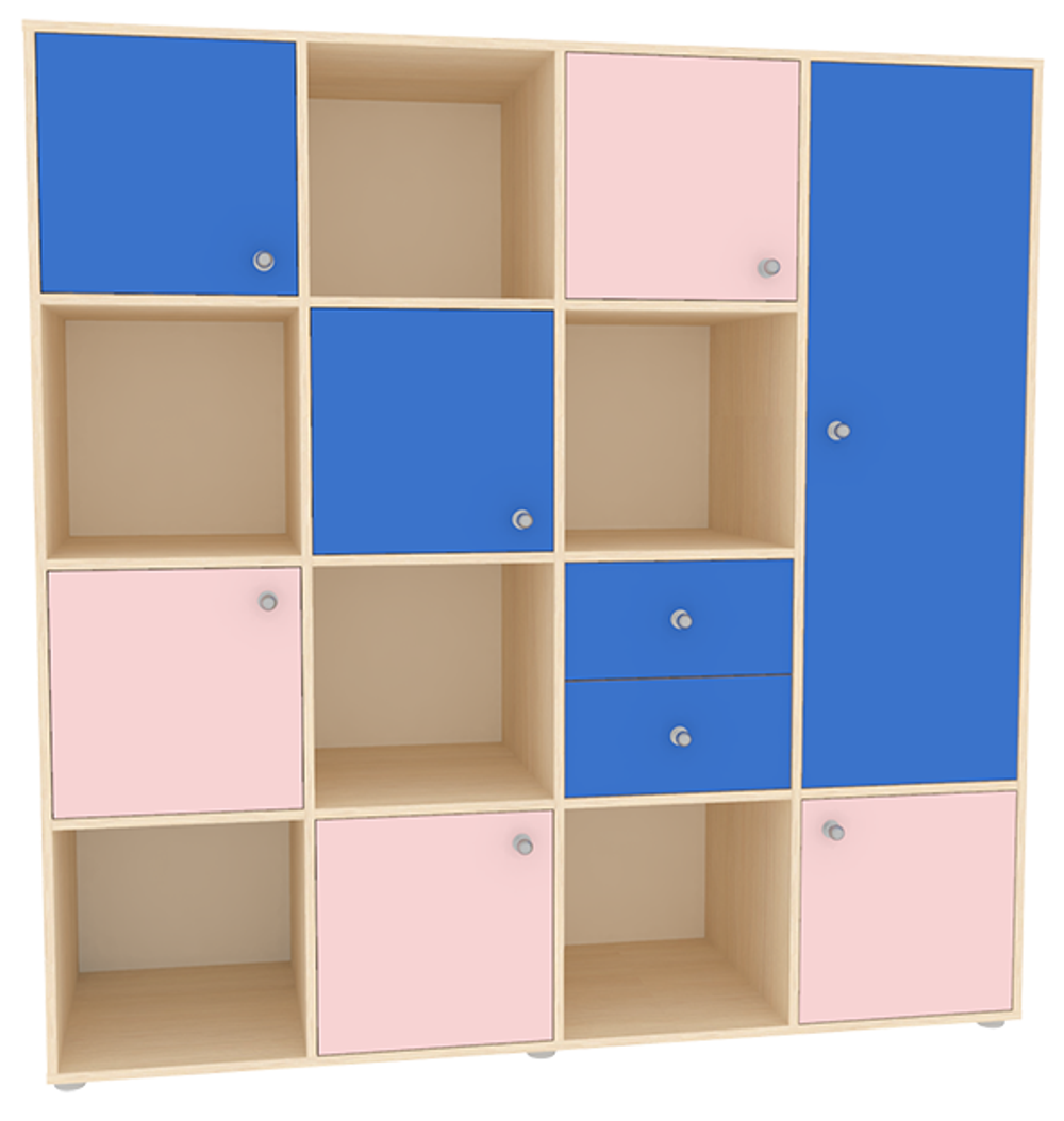 Стеллаж КарИВи Джери 2  Дуб Молочный Голубой, Розовый