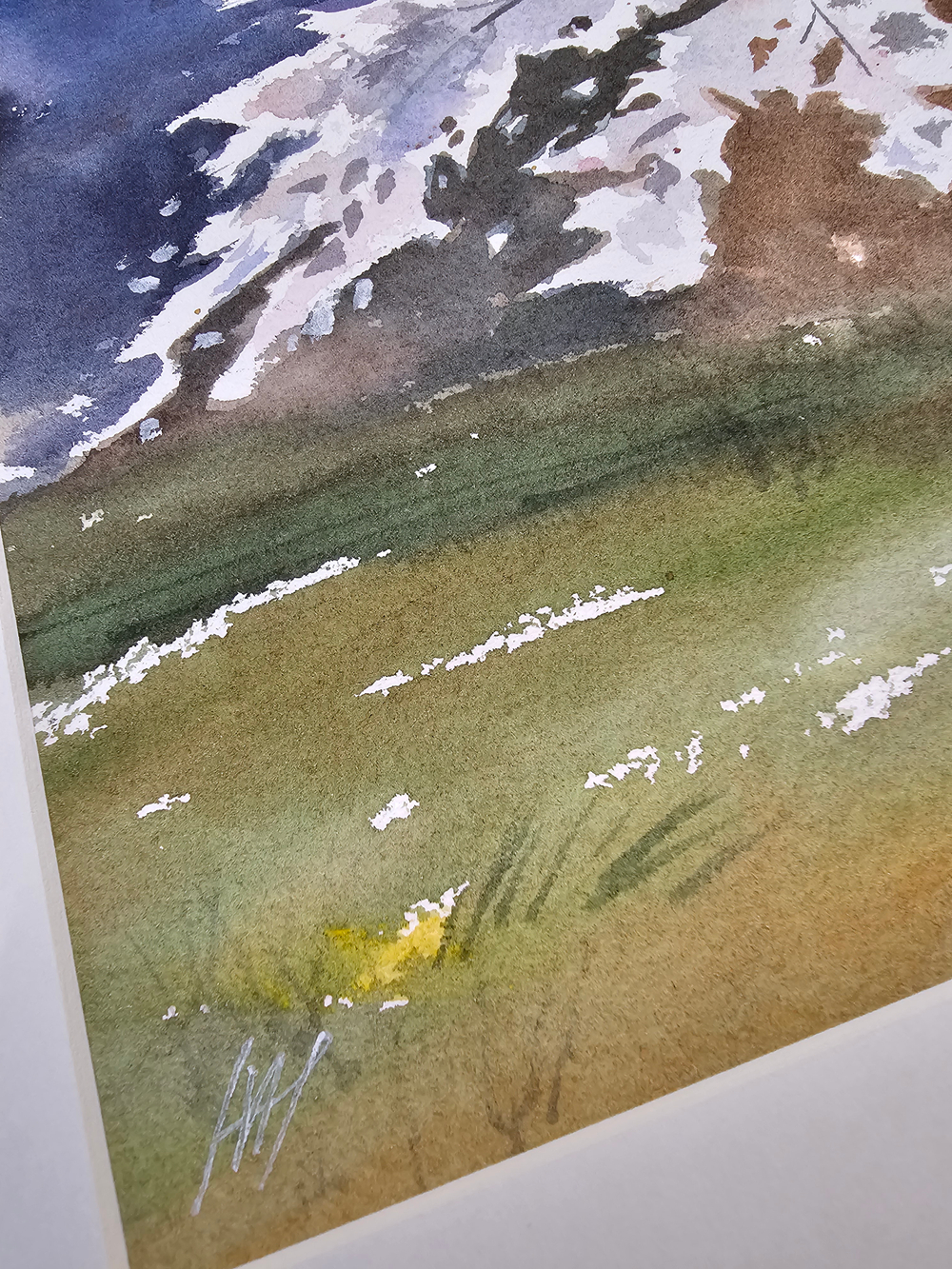 Картина авторская акварельная в паспарту 30х40 см на стену для интерьера "Цветущая сакура"