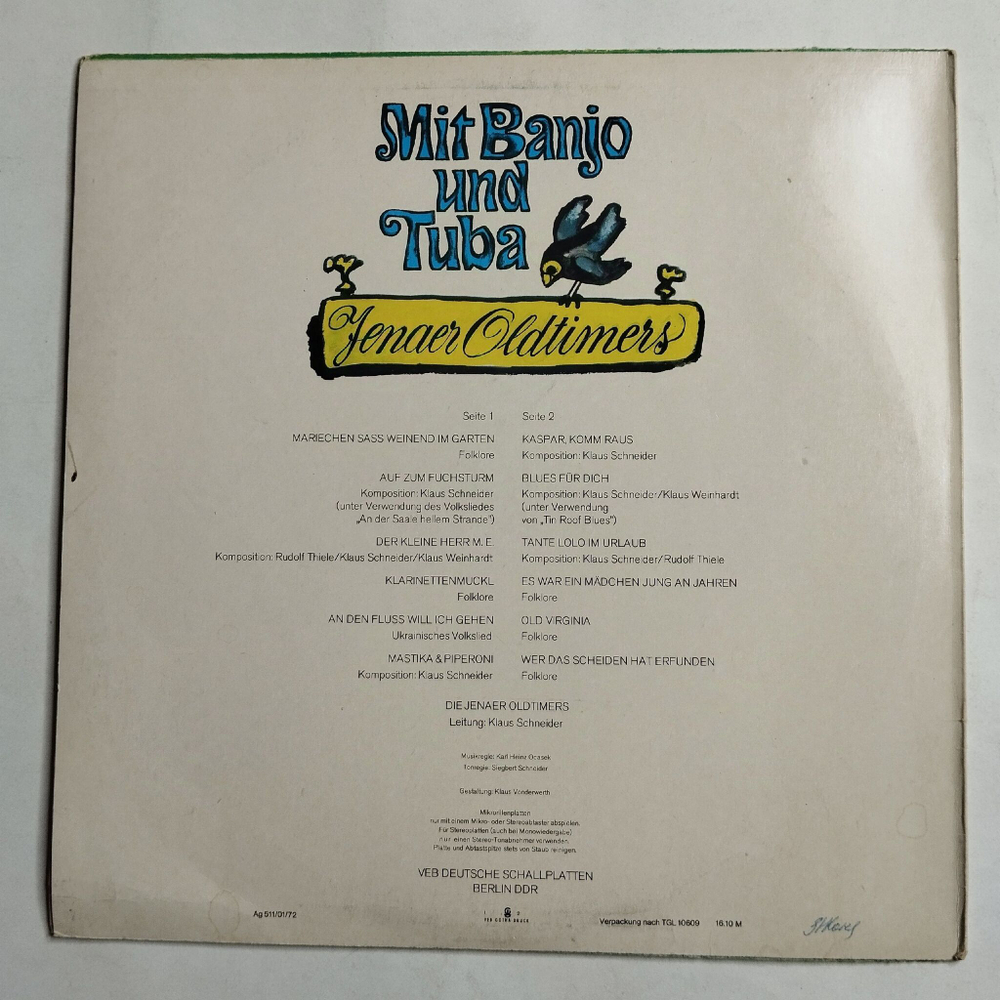 Винтажная виниловая пластинка LP Jenaer Oldtimers Mit Banjo Und Tuba (ГДР 1972)