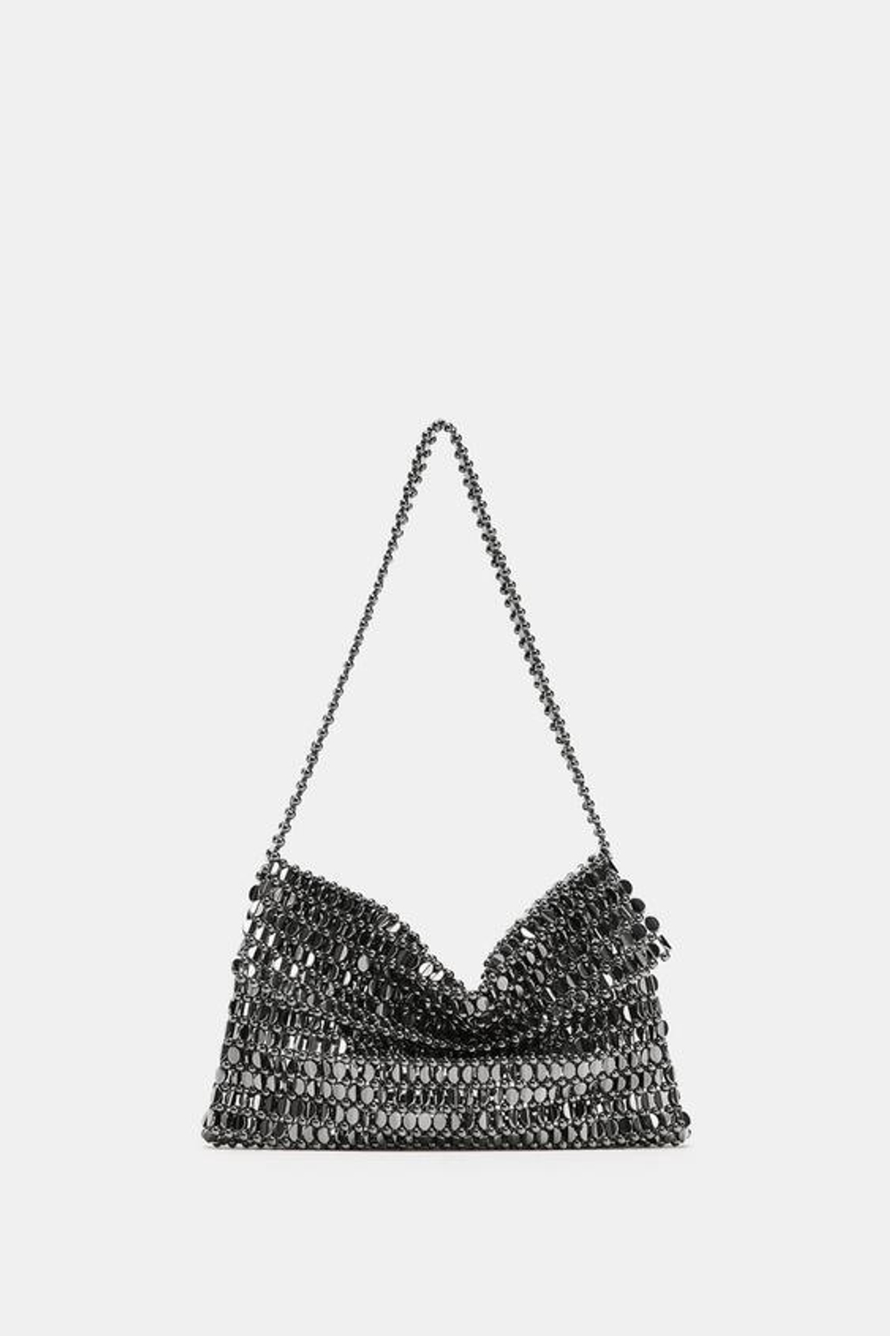 ZARA СУМКА С ПЛЕЧЕВЫМ РЕМНЕМ И АППЛИКАЦИЯМИ, СЕРЕБРИСТЫЙ