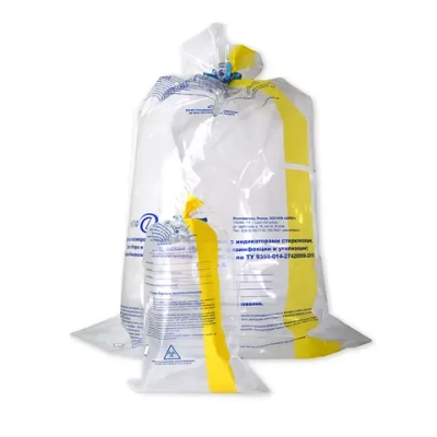 Пакеты для автоклавирования отходов с индикатором 650 х 800 мм 100 шт белые с желтой полосой 70 л Абрис+