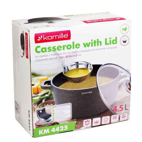 Кастрюля 4,5 л. из литого алюминия Kamille КМ 4425 с мраморным покрытием