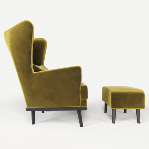 Комплект кресла и пуфа Фантазёр велюр Z-7 (Жёлтый) на высоких ножках, для отдыха и чтения книг. В гостиную, балкон, спальню и переговорную комнату.