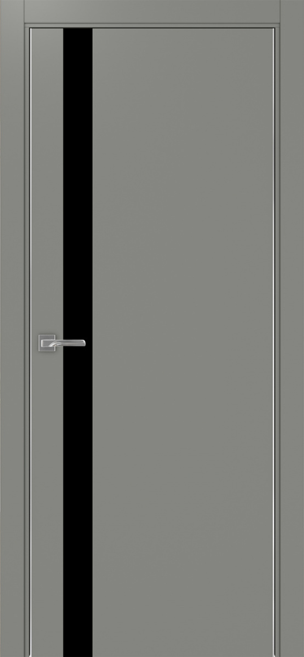 Межкомнатная дверь Optima Porte НЕАПОЛЬ 211 Чёрное стекло, Алюминиевая кромка SC (матовое серебро) с 2-х сторон
