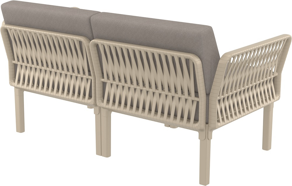 Диван пластиковый двухместный с подушками Siesta Contract Portofino Lounge, бежевый, светло-коричневый