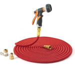 Садовый шланг для полива, растягивающийся, латунные разъемы, с пистолетом, красный
