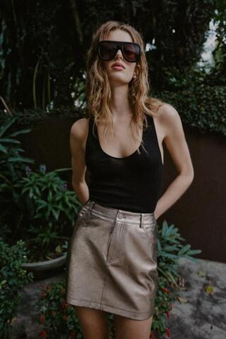 ZARA МИНИ-ЮБКА ИЗ ИСКУССТВЕННОЙ КОЖИ, СЕРЕБРИСТЫЙ