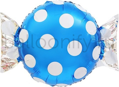Шар (24''/61 см) Фигура, Конфета, Белые точки, Голубой, 1 шт.