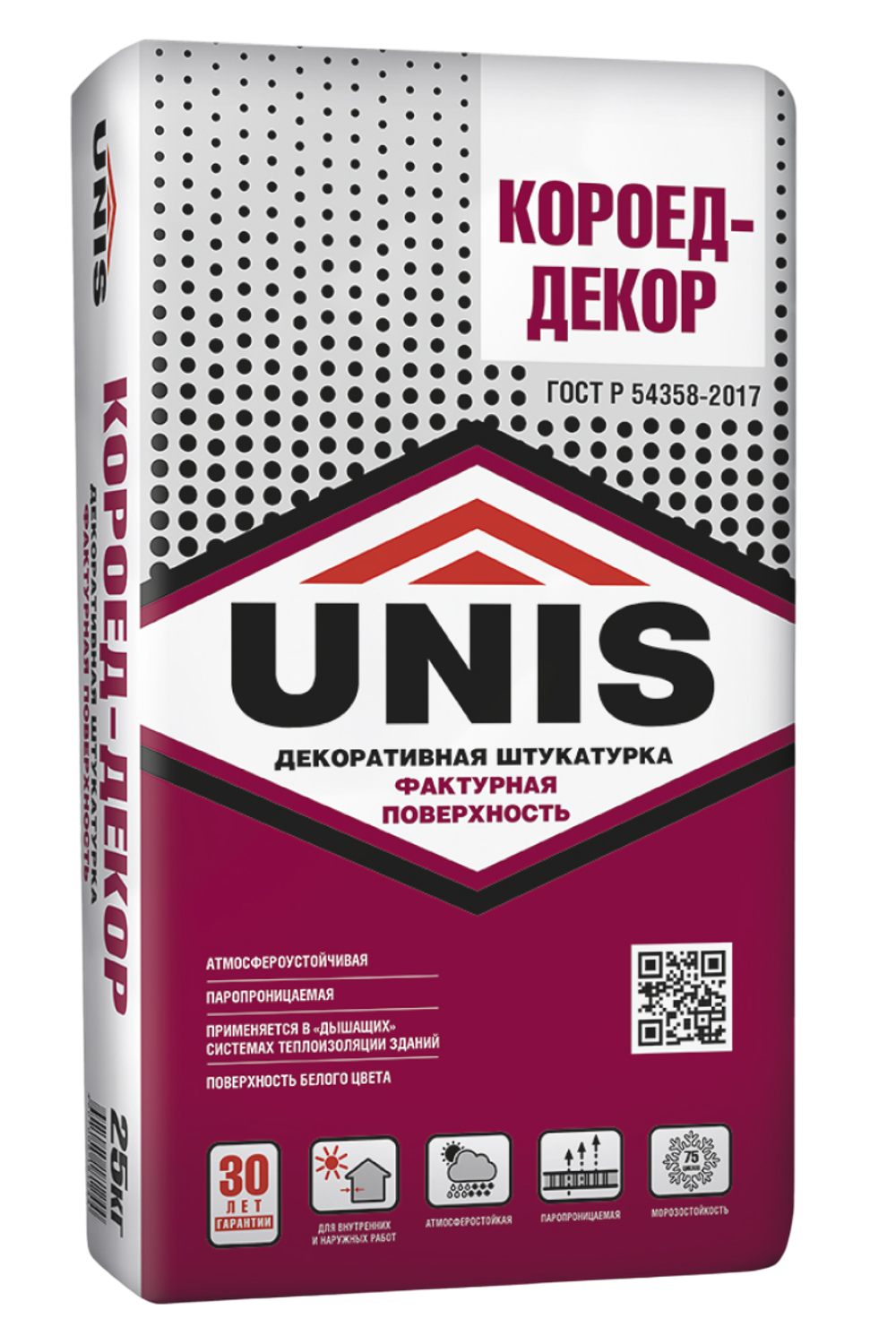 Штукатурка Unis ЮНИС КОРОЕД-ДЕКОР декоративная белая цементная 25 кг