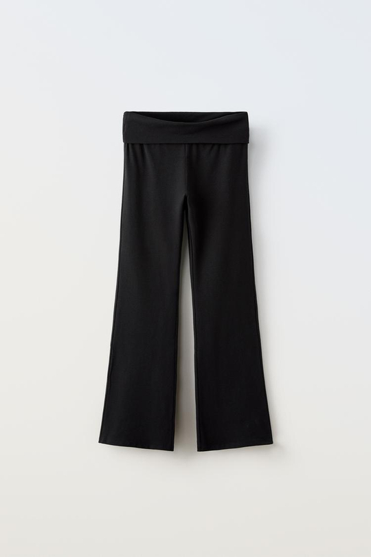ZARA ЛЕГИНСЫ FLARED С ОТВОРОТОМ НА ПОЯСЕ, ЧЕРНЫЙ