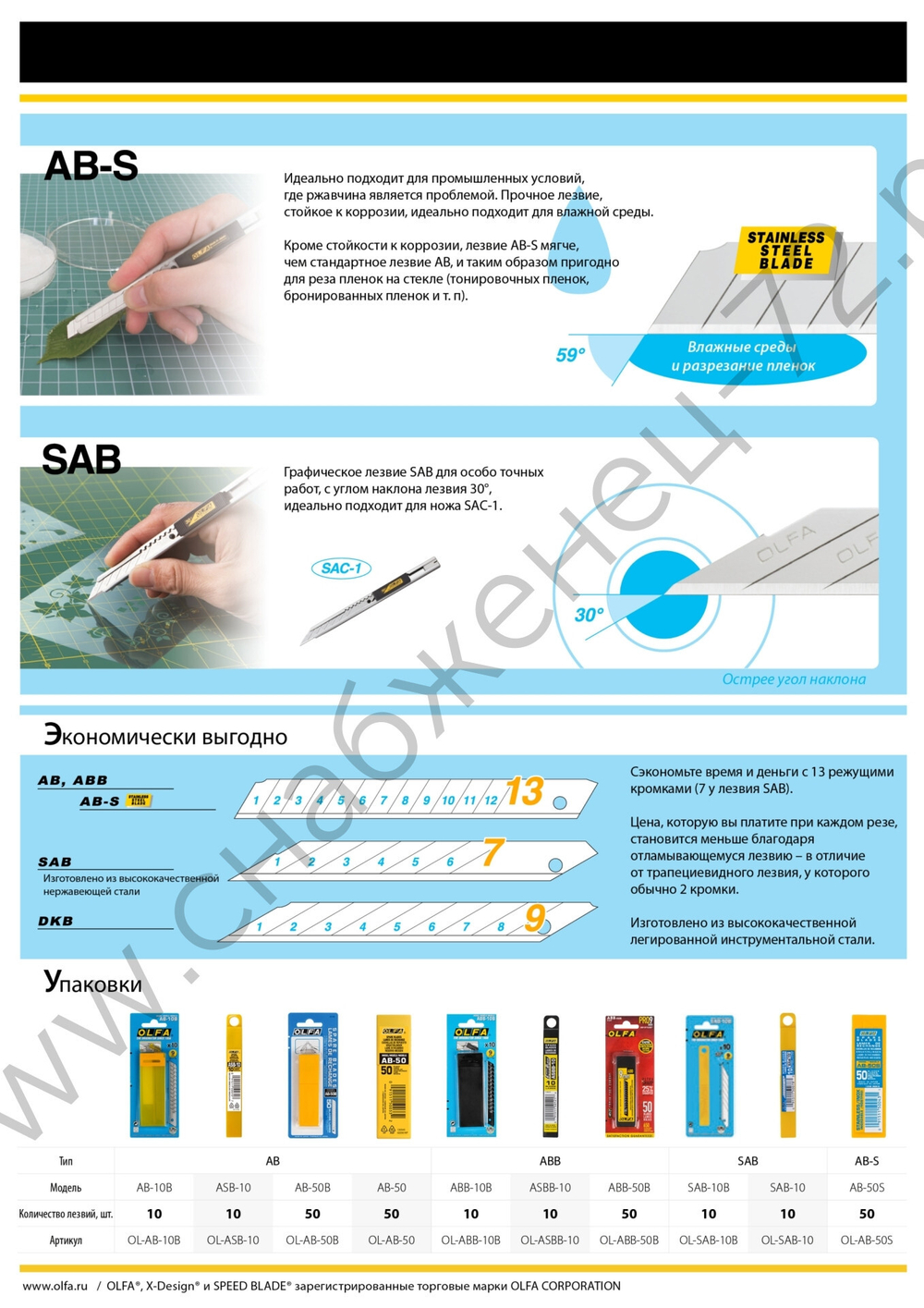 OLFA 9 мм, 10 шт, в боксе, сегментированные лезвия (OL-ASB-10)