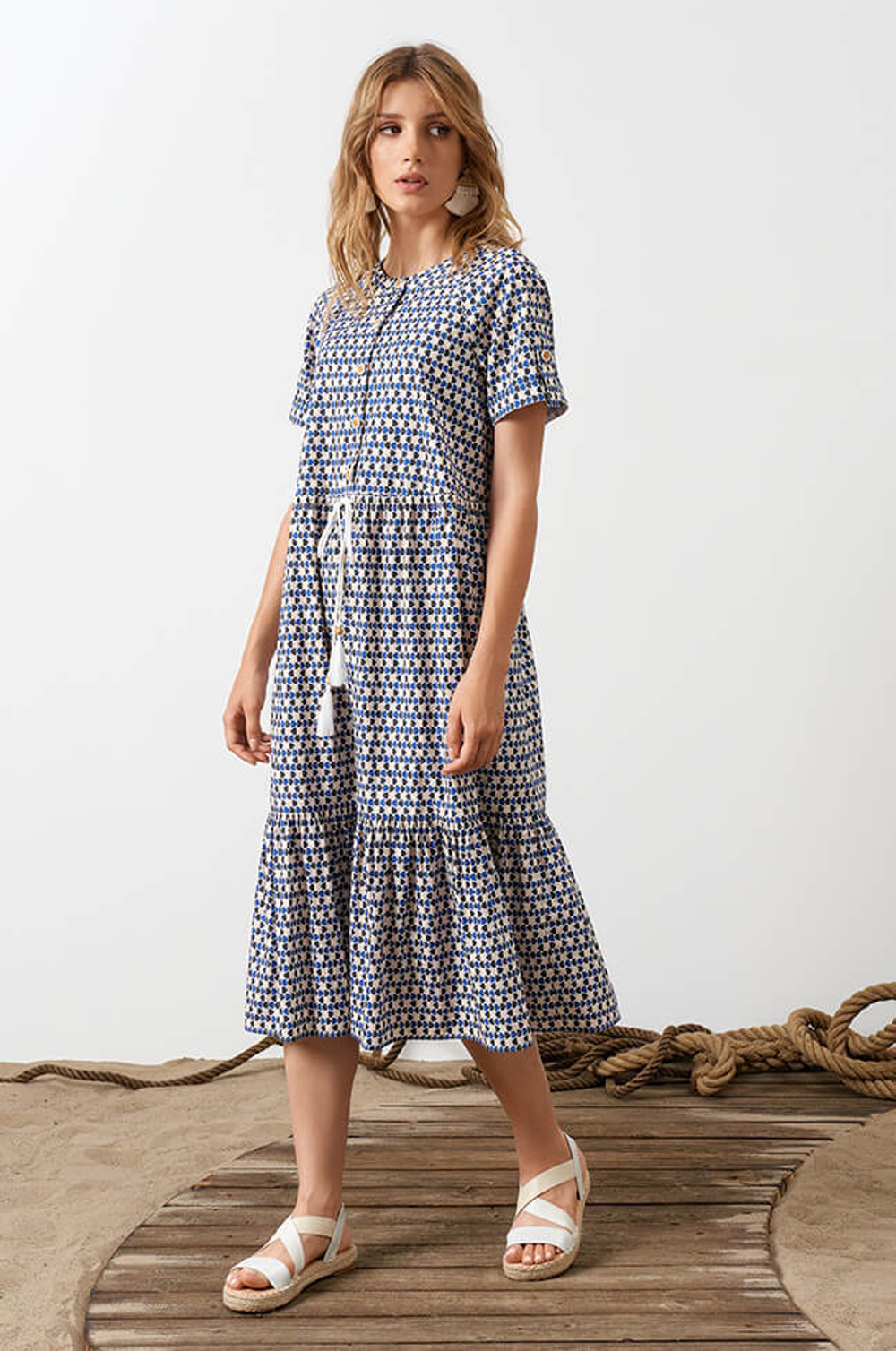 51576 Платье женское (сине-бежевый принт)