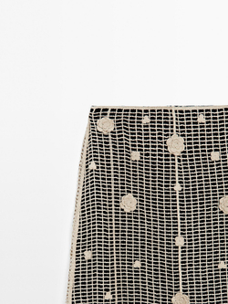 Massimo Dutti Юбка миди с цветочной вышивкой, кремовый