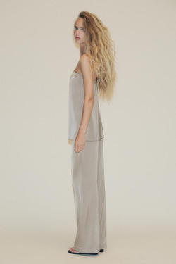 ZARA АТЛАСНЫЕ БРЮКИ С ВЫСОКОЙ ПОСАДКОЙ, БЕЖЕВЫЙ/ЗЕЛЕНЫЙ