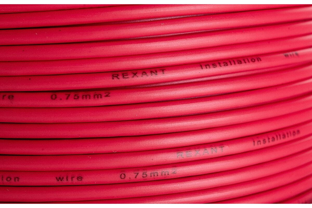 Провод ПГВА 1х0.75 кв.мм, 100м, красный REXANT 01-6504