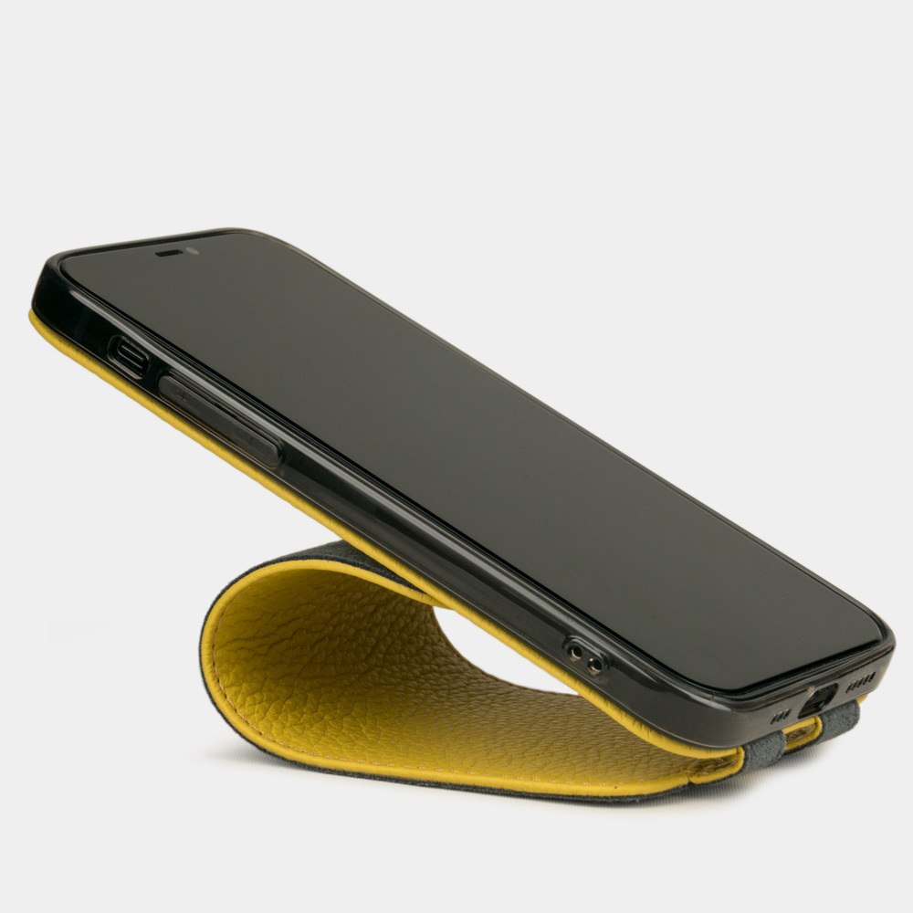 Чехол для iPhone 12 Mini из натуральной кожи теленка, желтого цвета