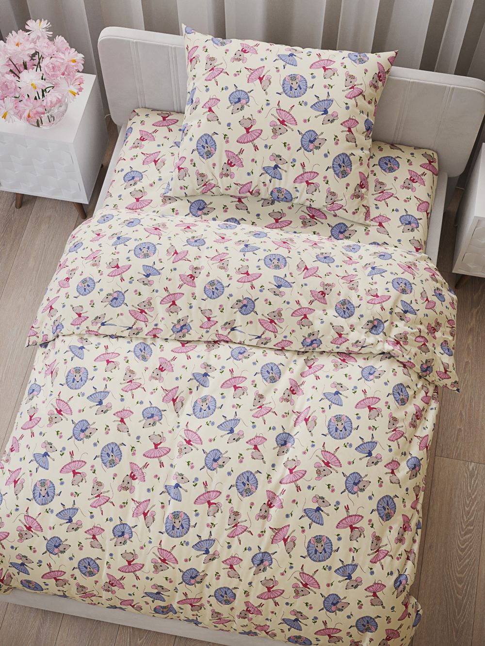 Простынь перкаль Сказка "Мышки-балеринки" 150x215 см