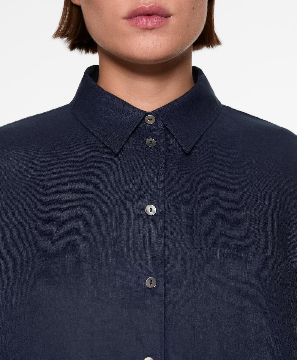 Oysho Льняная рубашка, темно-синий