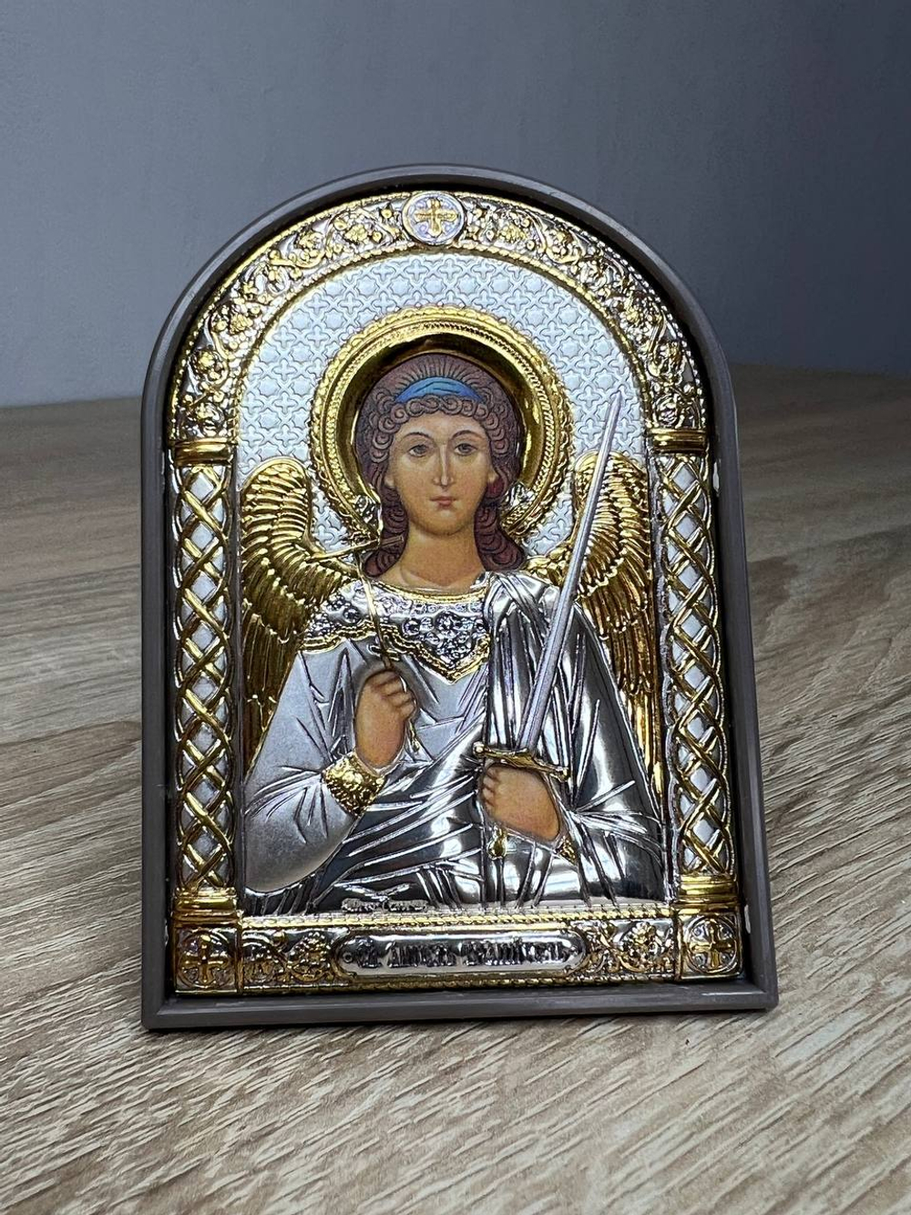 Ангел хранитель, икона арочная, пластик коричневый 80х115