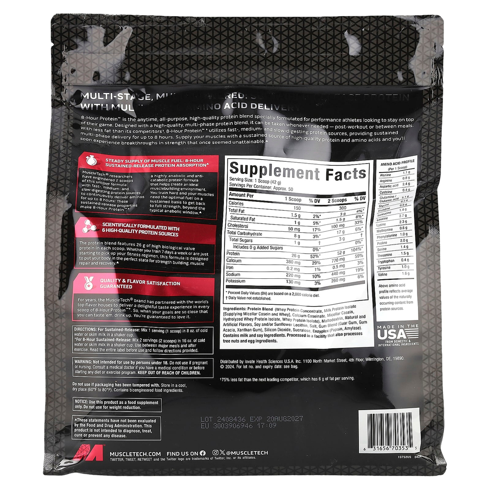 MuscleTech, Platinum 8-Hour Protein™, со вкусом ванильного торта, 2,09 кг (4,6 фунта)