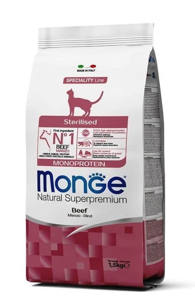 Monge Cat Monoprotein Sterilised Beef корм для стерилизованных кошек с говядиной 1,5 кг