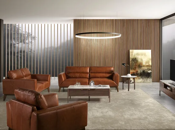 Двухместный диван Angel Cerda KF1016-2P, коричневая кожа