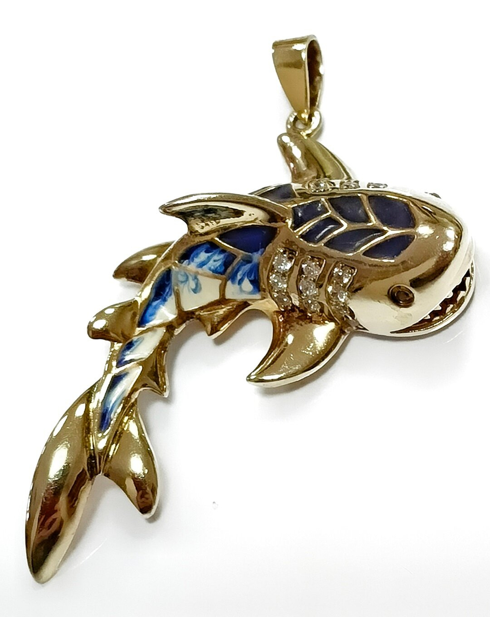 Ювелирная подвеска "Акула", серебро с позолотой