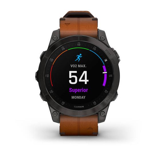 Garmin EPIX (Gen 2) Sapphire титановый черный с коричневым кожаным ремешком