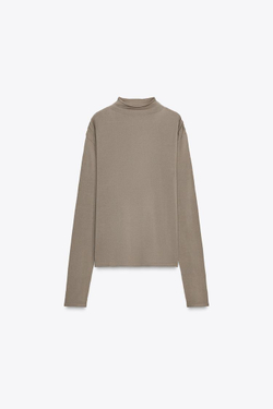 ZARA ТРИКОТАЖНЫЙ ТОП С УЗЛОМ НА СПИНЕ, СЕРО-КОРИЧНЕВЫЙ