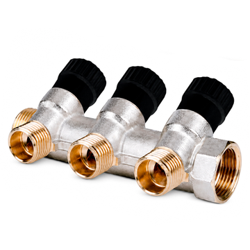 Коллектор Rommer 3/4"х1/2" на 3 отвода «плоское уплотнение»с запорно-регулирующими клапанами RMB-000