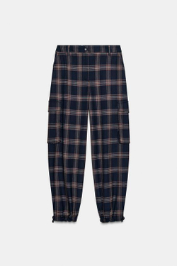 ZARA БРЮКИ КАРГО СВОБОДНОГО КРОЯ В КЛЕТКУ, КРАСНЫЙ/ТЕМНО-СИНИЙ