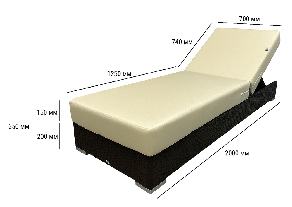 Шезлонг-лежак плетеный с матрасом ReeHouse Mantera, коричневый люкс, светло-бежевый