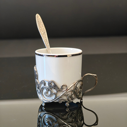 Кофейный набор чашка "Витая" с ложечкой из мельхиора ( нейзильбер)