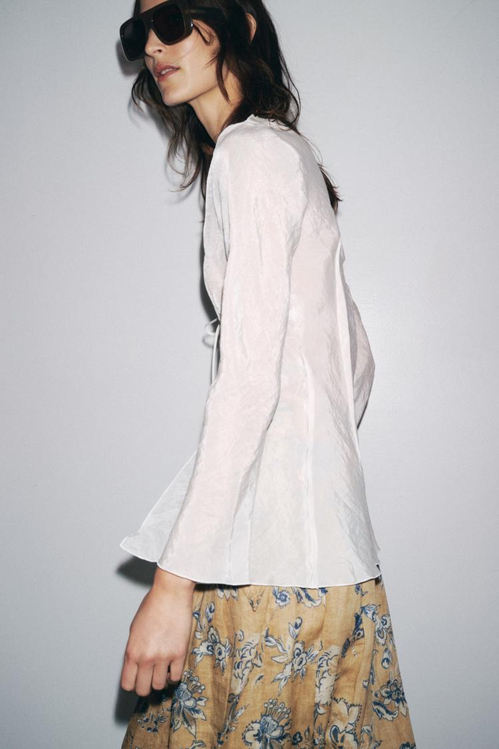 ZARA БЛУЗА С ЗАВЯЗКАМИ — ZW COLLECTION, ЖЕЛТОВАТО-БЕЛЫЙ