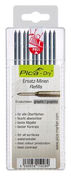Комплект 10 графитовых грифелей 2B для карандаша Pica-Dry 3030 2,8мм в пенале с подвесом PICA-MARKER 4030/SB