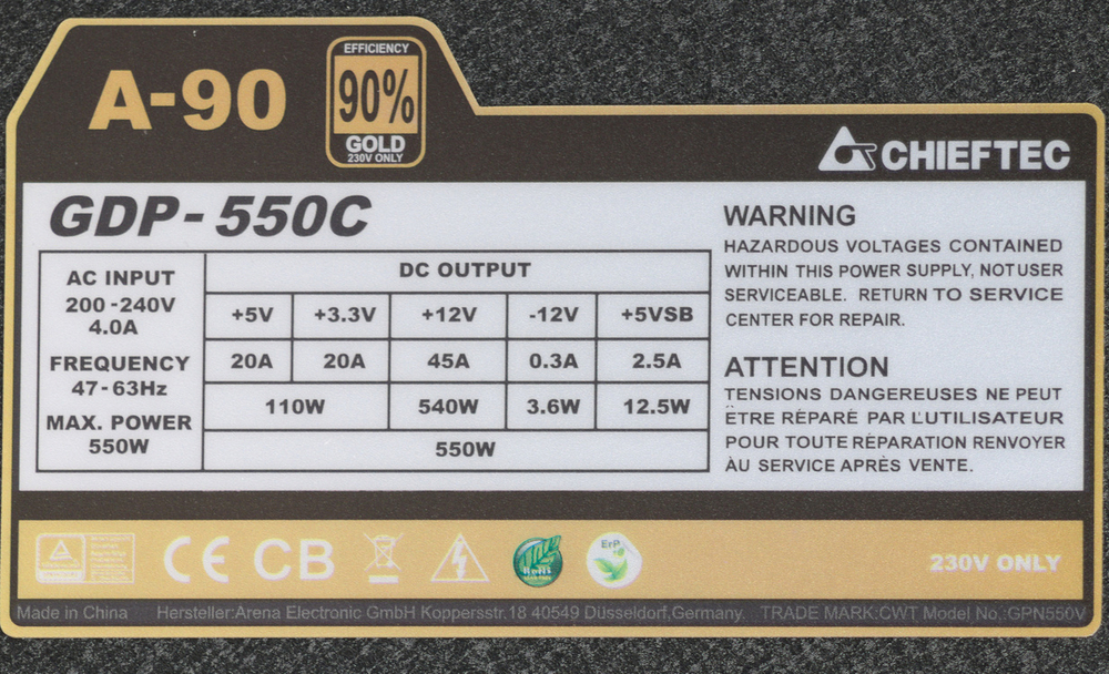 Блок питания ATX Chieftec GDP-550C