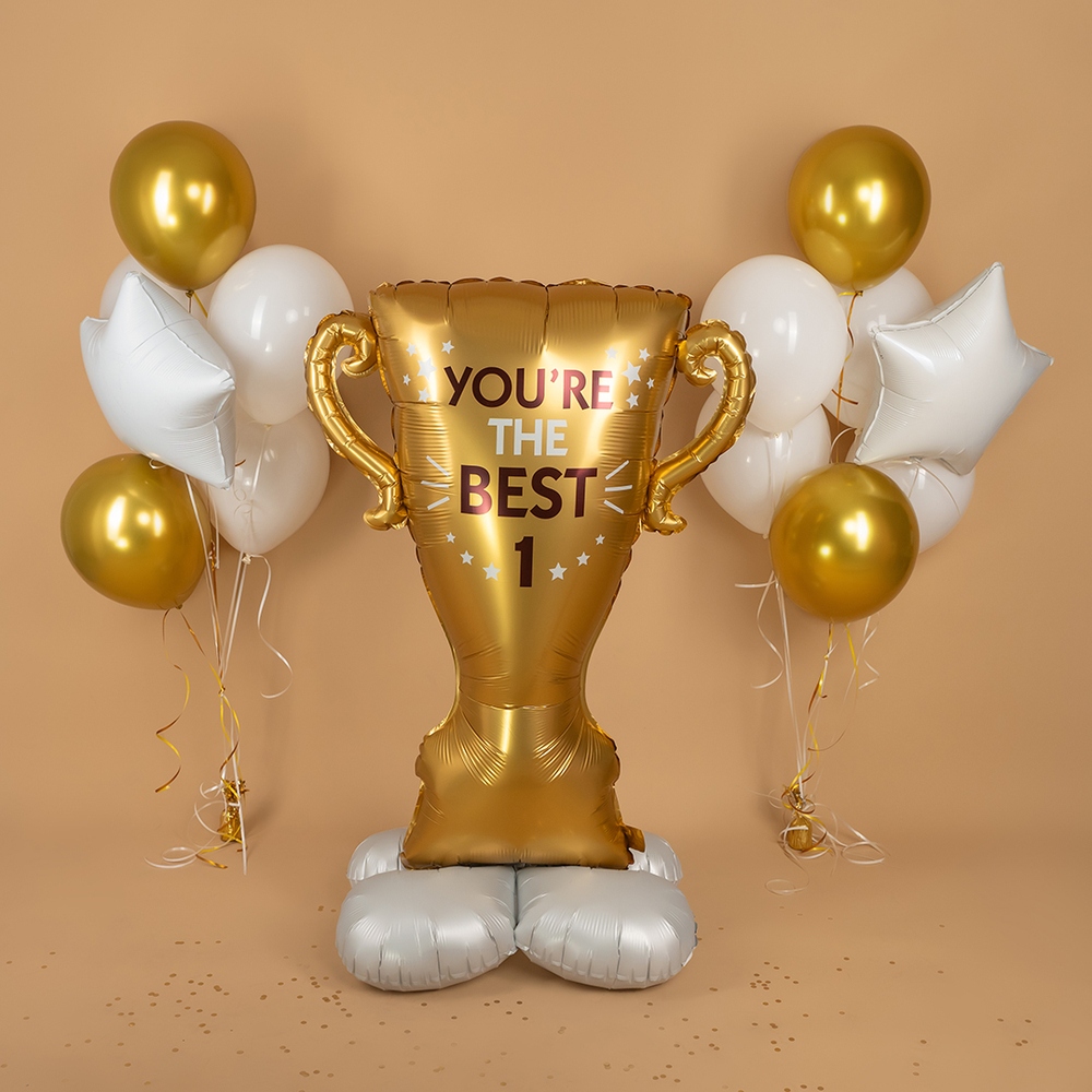 Шар 3D (61''/155 см) Фигура на подставке, Кубок, Ты Лучший, №1, Золото, Сатин
