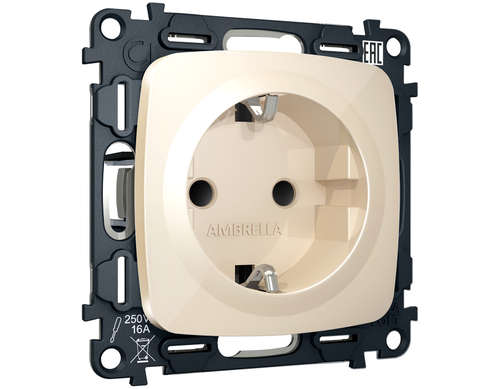 MO307010 Комплект механизма электрической розетки OMEGA Бежевый глянец с/з с шторками QUANT (OP3070, VM141)