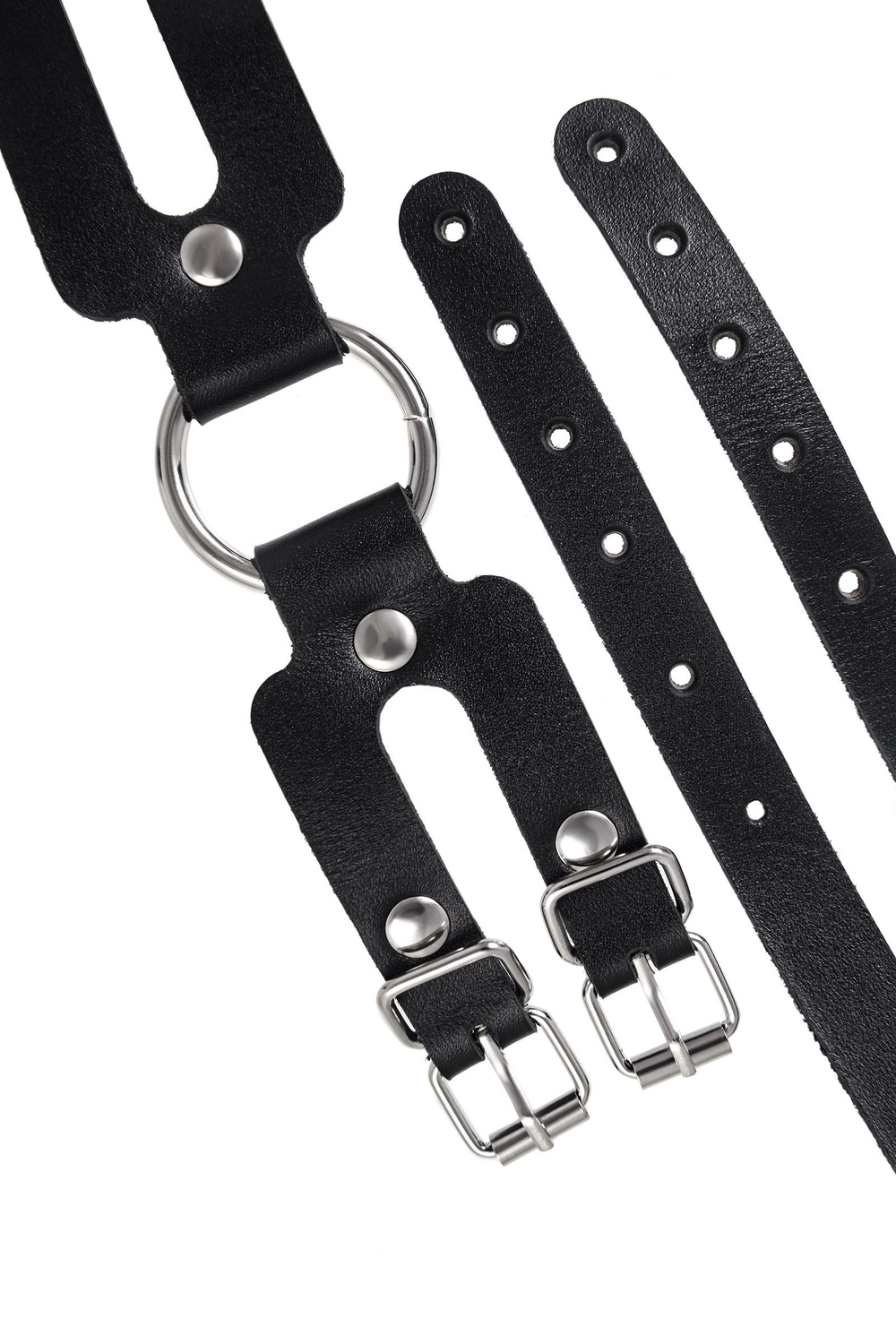 Черные кожаные оковы из двух ремешков (Цвет: черный)