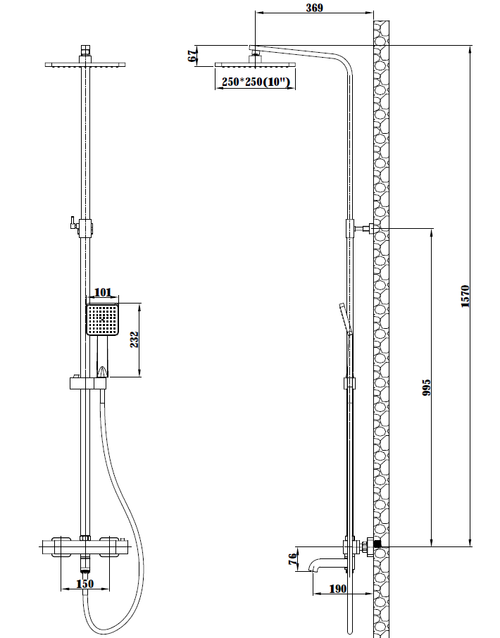 Душевая стойка Esko Singapore black STT5054 BL с термостатом Черная матовая
