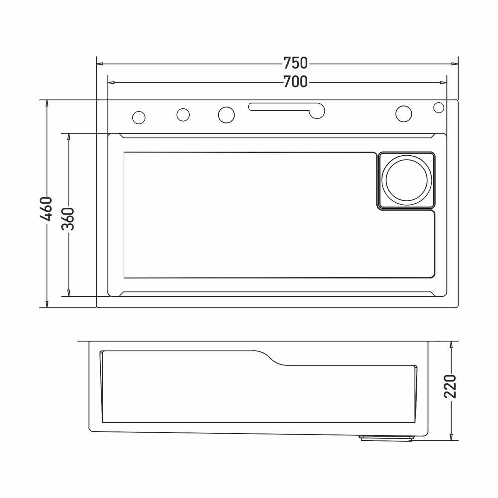 Мойка настол.монтаж 75х46 (3,0) вып 3 1/2  MIXLINE PRO 21,5см V2.0 (сатин) сиф+доз+смес+кол+д/р+о/с